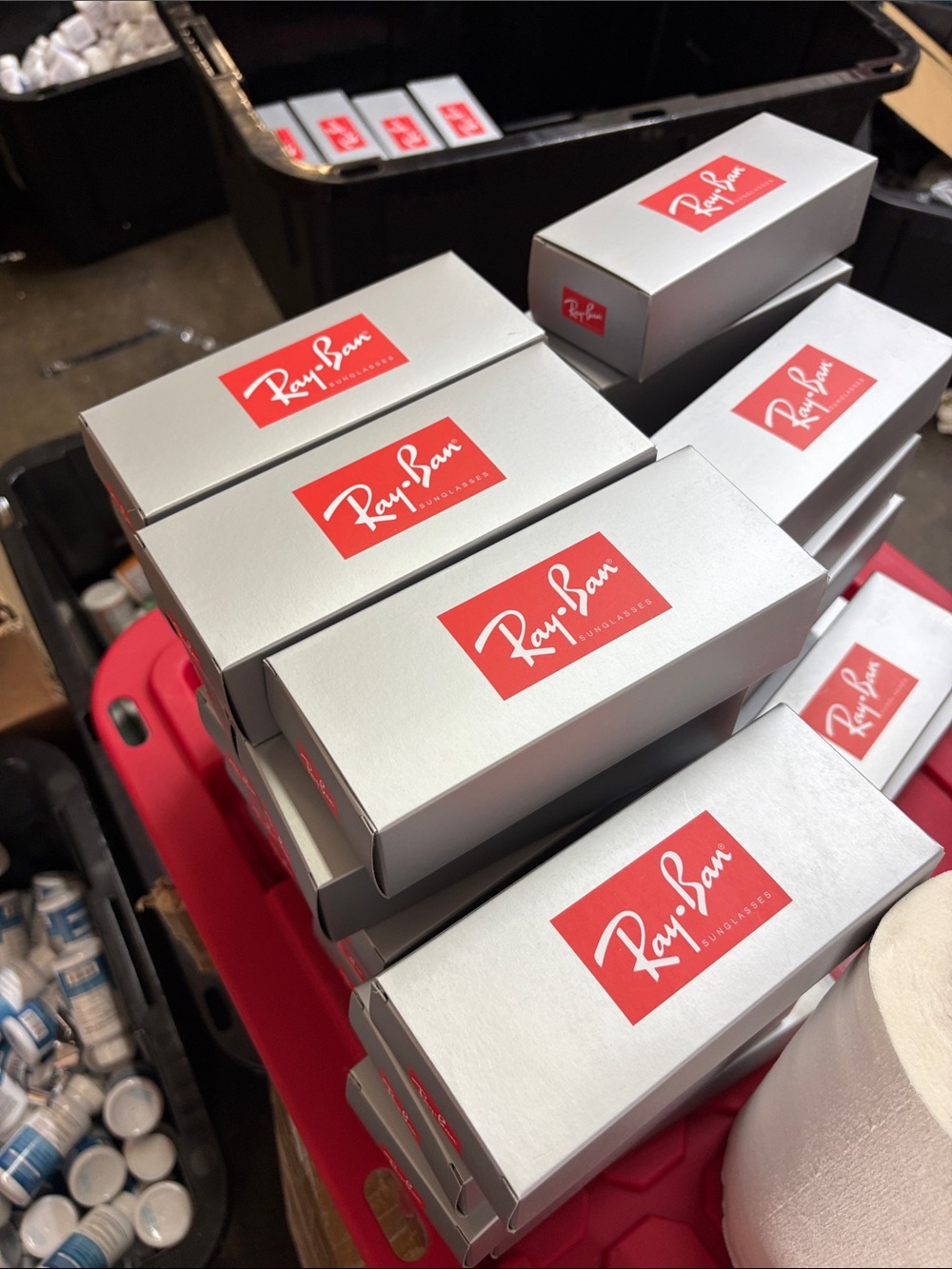 Ray-Ban Silver Boxes with Red Logo - Set of Branded Cases